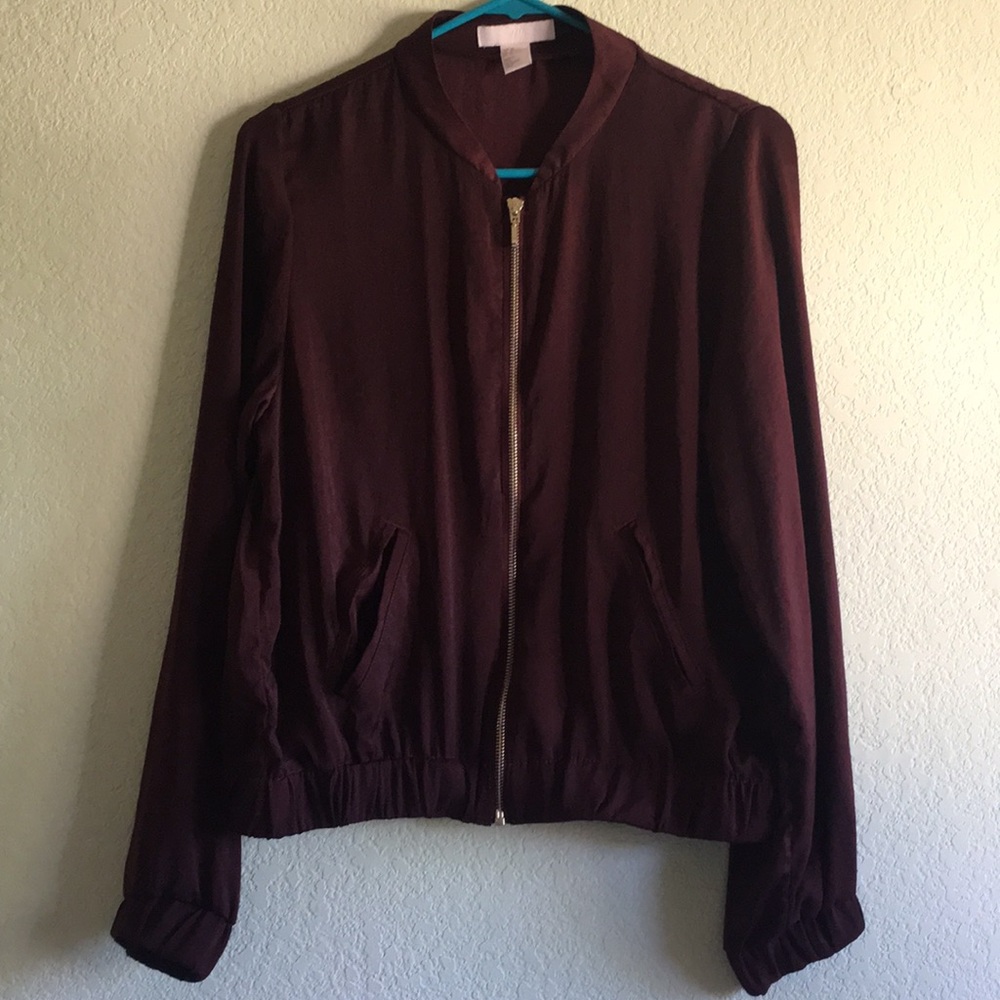 Burgundy Bomber Jacket w/ Gold Detailing